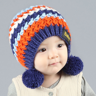 婴儿帽子6-12个月秋冬季毛线帽宝宝1-2岁编织保暖帽男女童护耳帽