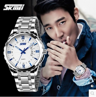 手表男 韩版正品时刻美男士钢带手表夜光防水手潮流时尚复古腕表