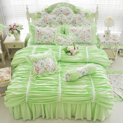 韩版花边纯棉四件套韩式全棉蕾丝4件套床上用品花颜两色套件特价