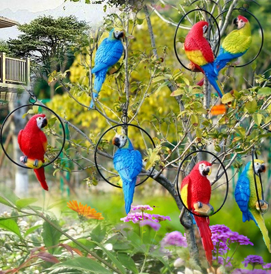 户外园林摆件花园庭院装饰品树上院子挂饰仿真鹦鹉小鸟类动物雕塑