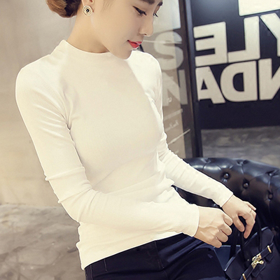 秋季女装衣服韩国小半高领长袖T恤女士打底衫修身上衣秋学生纯棉