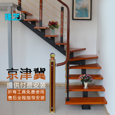 新品室内复式斜梁阁楼旋转楼梯钢木整梯别墅楼梯栏杆楼梯实木扶手