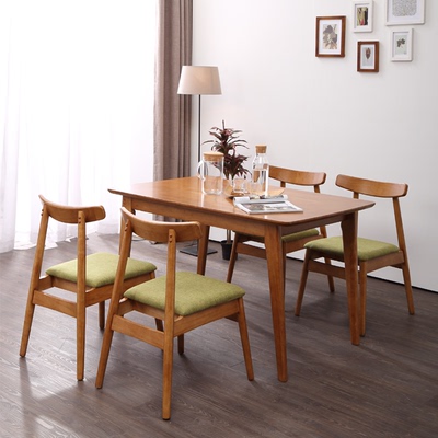 进口全实木餐桌 北欧日式简约现代小户型4-6人原木饭桌椅组合