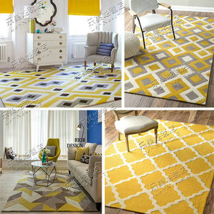 简约黄白色地毯客厅茶几沙发样板间纯手工晴纶地毯卧室地毯可定制