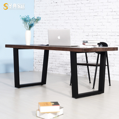 LOFT实木复古工业风美式长方形铁艺餐桌椅组合会议桌酒吧桌咖啡桌