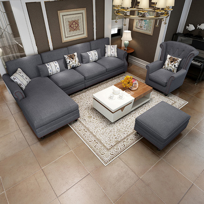 客厅美式布艺沙发组合转角小户型三人拐角北欧乡村风格地中海沙发