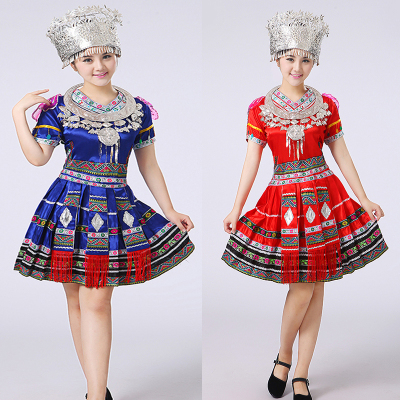 新款苗族舞蹈演出服少数民族服装女装土家族壮族瑶族侗彝族百褶裙