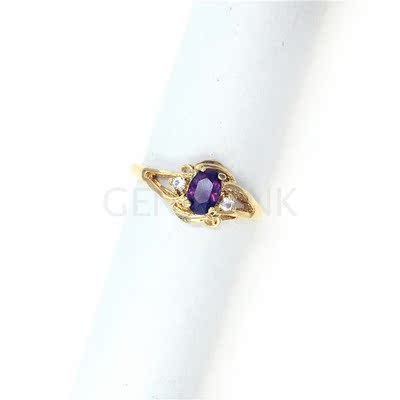 Geniepink 爱丽儿娘娘 新款神秘紫色椭圆形水晶镂空花朵戒指0037