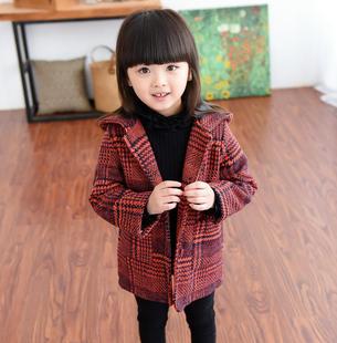 2016秋冬韩版新款女童可爱毛球球带帽中长款呢大衣外套