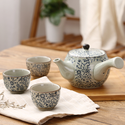 手绘釉下彩日式茶具陶瓷侧把壶带过滤泡茶壶套装普洱功夫茶壶套装