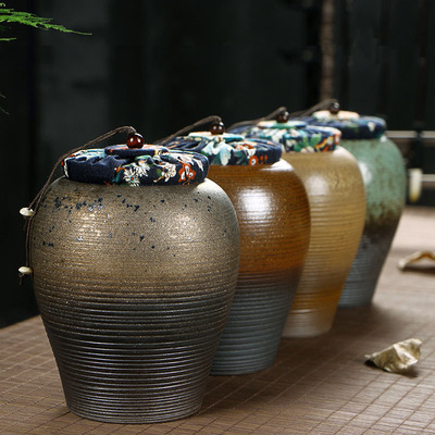粗陶茶叶罐陶瓷密封罐中号茶具艺术仿复古大小号普洱干果存储罐子