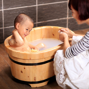 在水一方香柏木婴儿泡澡木桶浴桶 小孩儿童沐浴盆 宝宝实木洗澡桶