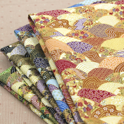 日本进口 扇形进口布料烫金  纯棉棉布印花手工diy包包用窗帘用布