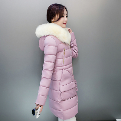 2016冬季韩版新款修身时尚中长棉衣女款加厚大毛领外套防寒服