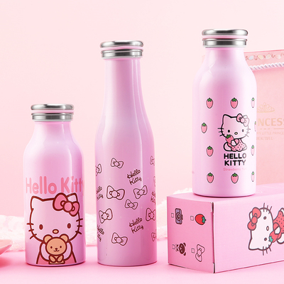 hello kitty 卡通不锈钢保温牛奶瓶学生儿童可爱酸奶瓶小花瓶包邮