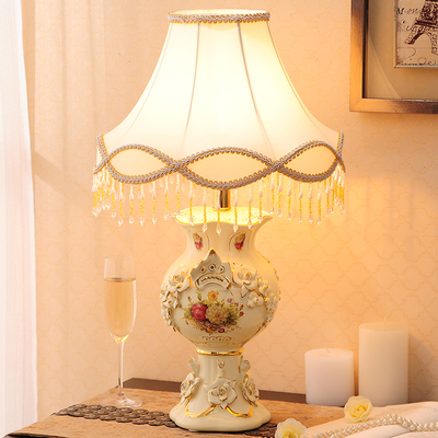 欧式陶瓷台灯卧室床头灯具布艺创意奢华客厅书房装饰台灯结婚礼物