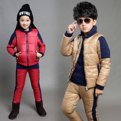 童装女童冬装2016新款男童卫衣套装中大童儿童冬季加绒加厚三件套