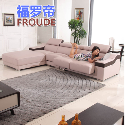 小户型多功能中厚真皮沙发床 简欧客厅组合可两用简约现代转角L型
