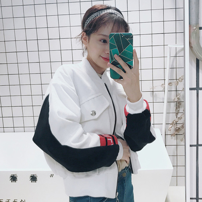 韩国ulzzang春装女装bf原宿风宽松长袖灯芯绒短款外套夹克棒球服
