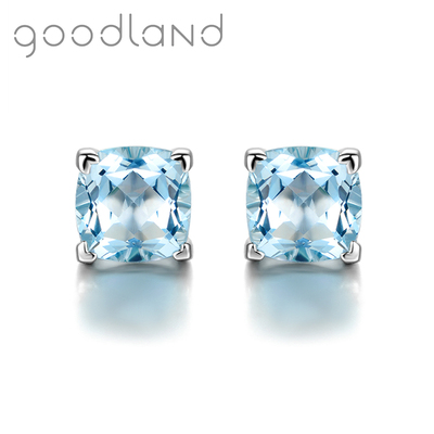 goodland 天然托帕石耳环925纯银耳钉白领气质方形天空蓝彩宝耳饰