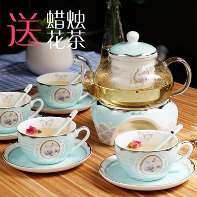 韩式陶瓷玻璃花茶茶具套装加厚加热过滤骨瓷花茶壶水果茶壶杯碟组