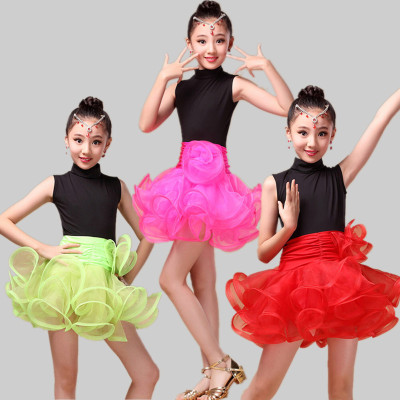 春夏季新款儿童拉丁舞蹈服装女童拉丁舞裙表演服少儿练功服短袖