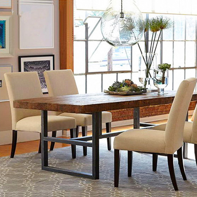 新款美式实木餐桌椅组合餐饮复古做旧铁艺饭桌办公桌原木咖啡桌椅