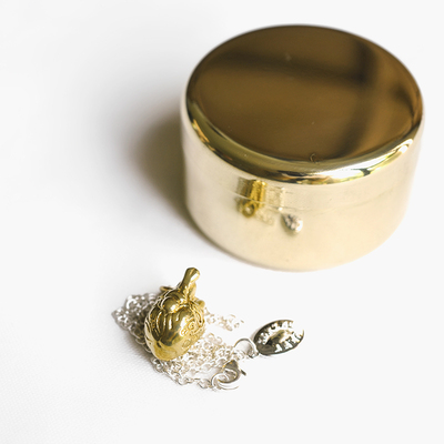 手制黄铜心脏 钻石/红宝石情侣吊坠 套装含礼盒、银链