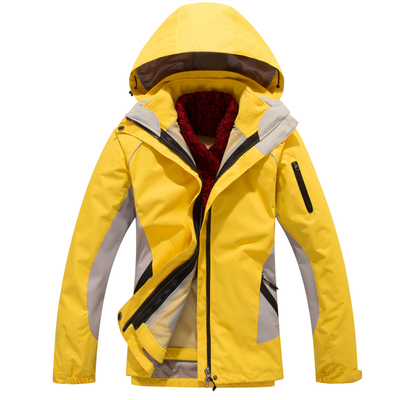 秋冬季韩版户外冲锋衣女两件套装三合一男登山滑雪服黄色粉色修身