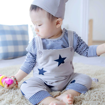 宝宝秋装套装男0-1岁婴幼儿秋季衣服1-2岁婴儿背带裤三件套韩版潮