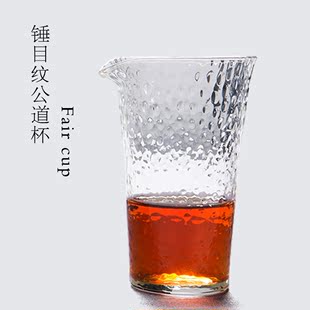 樵夫瓷玻璃锤目纹公道杯日式分茶器加厚耐热大号茶海功夫茶具配件