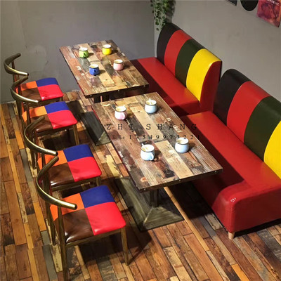 复古咖啡厅卡座沙发西餐厅茶餐厅甜品店奶茶店卡座沙发餐桌椅组合