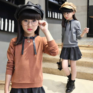 儿童装女童秋冬款打底衫2016新款韩版中大童圆领个性时尚长袖上衣