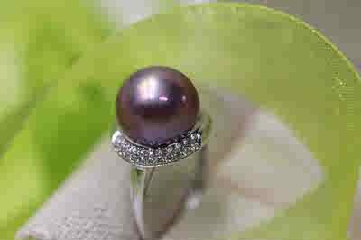 18k 金镶嵌锆石11-12mm爱迪生紫色珍珠戒指进口工艺时尚大气包邮