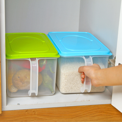 厨房塑料手柄收纳盒水果面条收藏盒冰箱橱柜保鲜储物箱米桶2只装