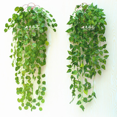 仿真植物假花藤条藤蔓绿植墙水管道树叶吊兰室内装饰塑料吊篮壁挂