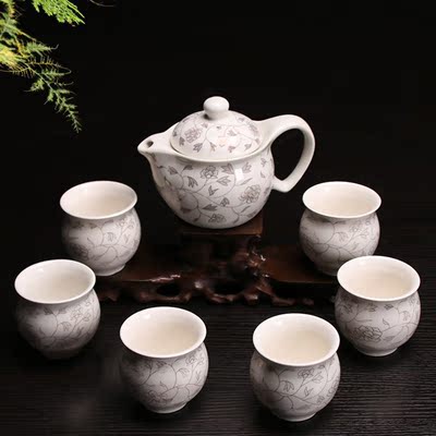 整套功夫茶具大号双层杯陶瓷茶杯 景德镇茶具套装特价过滤网茶壶