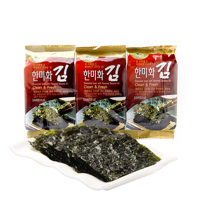 韩国进口儿童寿司海苔 韩美禾低盐橄榄油海苔三联包15g 宝宝零食