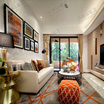 简约现代橙色地毯客厅茶几卧室书房样板间防滑地毯办公室满铺定制