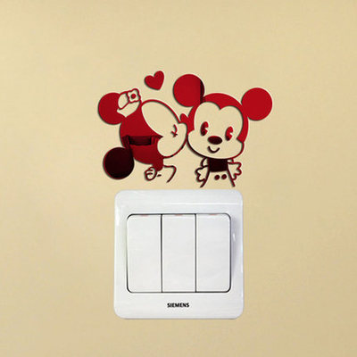 3D立体亚克力墙贴开关套创意可爱米老鼠开关贴墙贴纸插座贴保护套