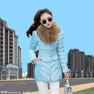 秋冬新款女装韩版羽绒服女轻薄中长款修身显瘦大毛领收腰长袖外套