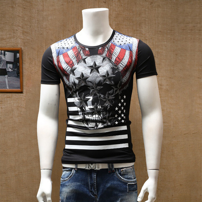 夏季韩版修身型夜店男个性弹力短袖T恤男士 半截袖发型师潮流体恤