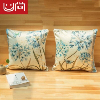 现代中式创意花卉布艺床头抱枕沙发风景靠枕套床头沙发靠垫含枕芯