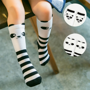 儿童春秋夏薄款针织学生袜女童熊猫立体创意中筒袜纯棉接透气袜子