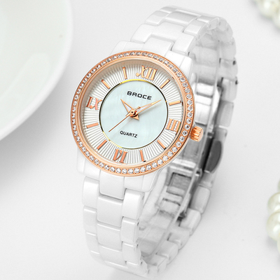 瑞士正品时尚韩版陶瓷女士手表女表超薄水钻石英白色学生时装腕表