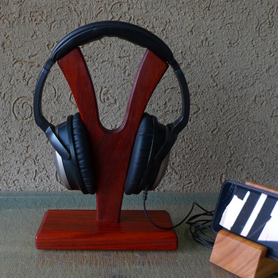 红花梨手工制作Y型实木耳机架实木耳机展示架