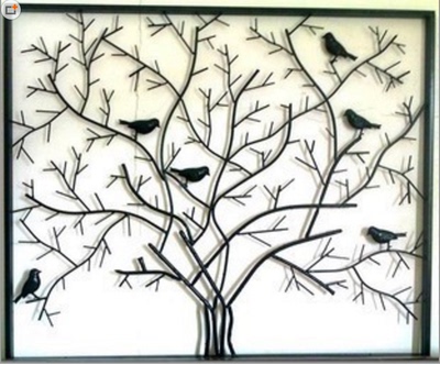 复古怀旧挂件铁艺相框树枝鸟背景墙壁挂画地中海墙饰创意黑色款