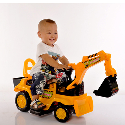 儿童挖掘机四轮滑行可坐人电动玩具1-3-4岁宝宝大号工程车挖土机