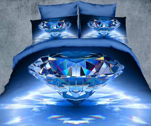 全棉3D蓝色钻石四件套 大版被套春款大海枕套纯棉4件套床上用品