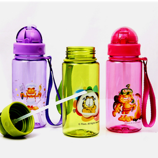 POWCAN保康加菲猫带吸管杯随手杯宝宝水杯儿童用水杯子带提绳水壶